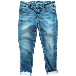Juicy Couture Denim Skinny Jeggings with Cuffed Ankles, Size 2, Medium Wash Blue
